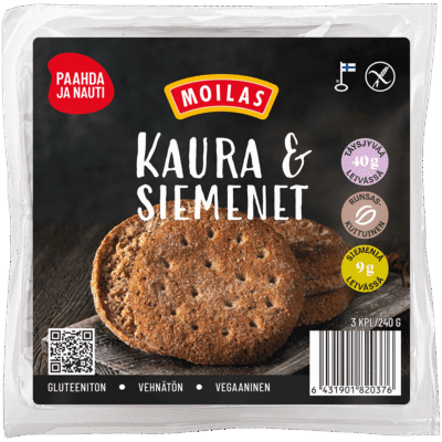 Pakkauskuva tuotteesta Moilas Kaura & Siemenet, pitkän säilyvyyden tuoreleipä.