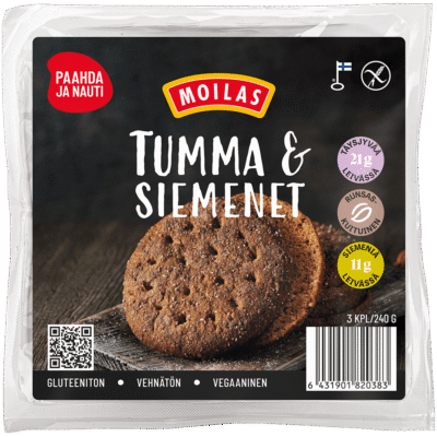 Moilas Tumma & Siemenet -leivän pakkauskuva.