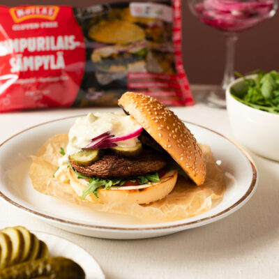 Moilas gluteeniton portobelloburger kasvishampurilainen